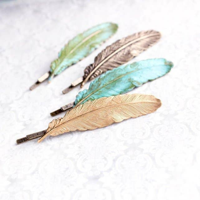 A Pocket of Posies - Feather Bobby Pin: Raw Gold Brass - Little Boho Valley