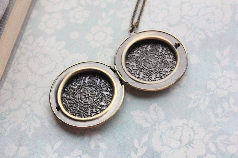 A Pocket of Posies - Owl Locket Necklace - Antiqued Gold Brass: 28 inches - Little Boho Valley