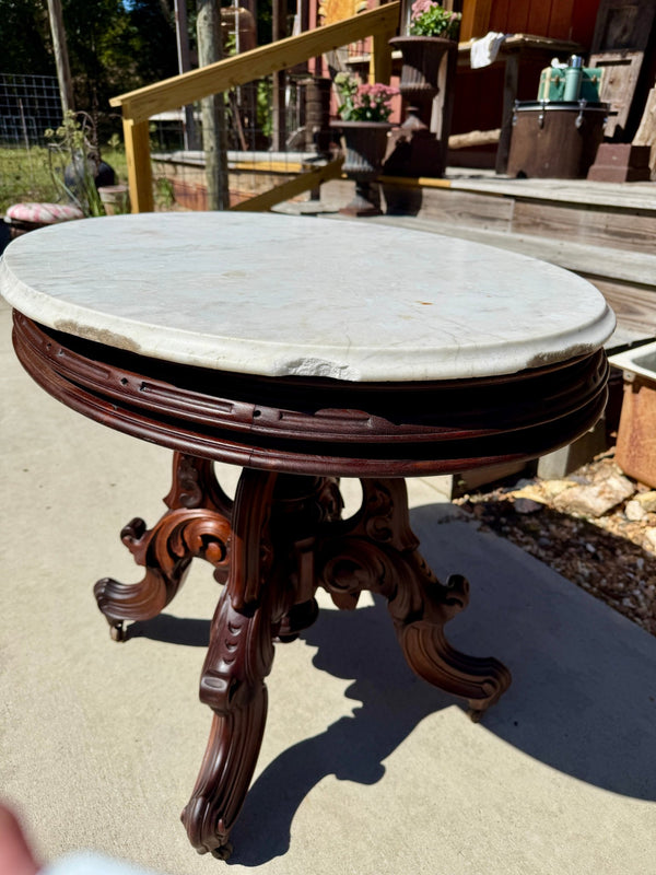 Antique Victorian Brooks Oval Marble Top Table - Little Boho Valley