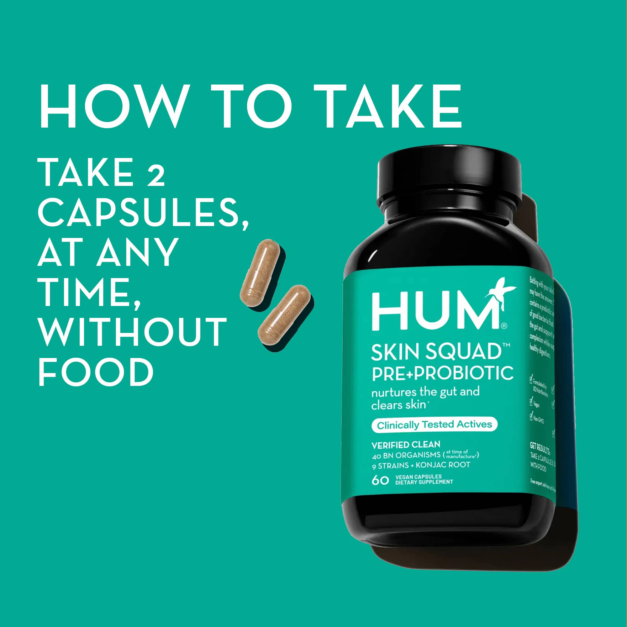 Hum Nutrition - SKIN SQUAD PRE+PROBIOTIC CAPSULES FOR SKIN & GUT HEALTH - Little Boho Valley