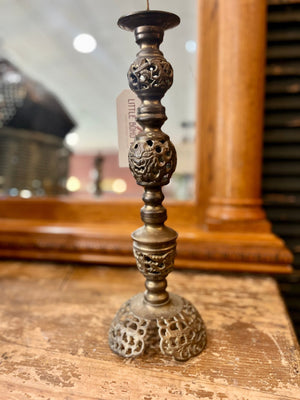 Large ornate brass candleholder - Little Boho Valley