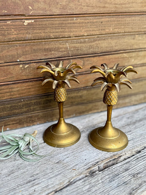 Pair of Vintage Brass Pineapple Candlesticks - Little Boho Valley