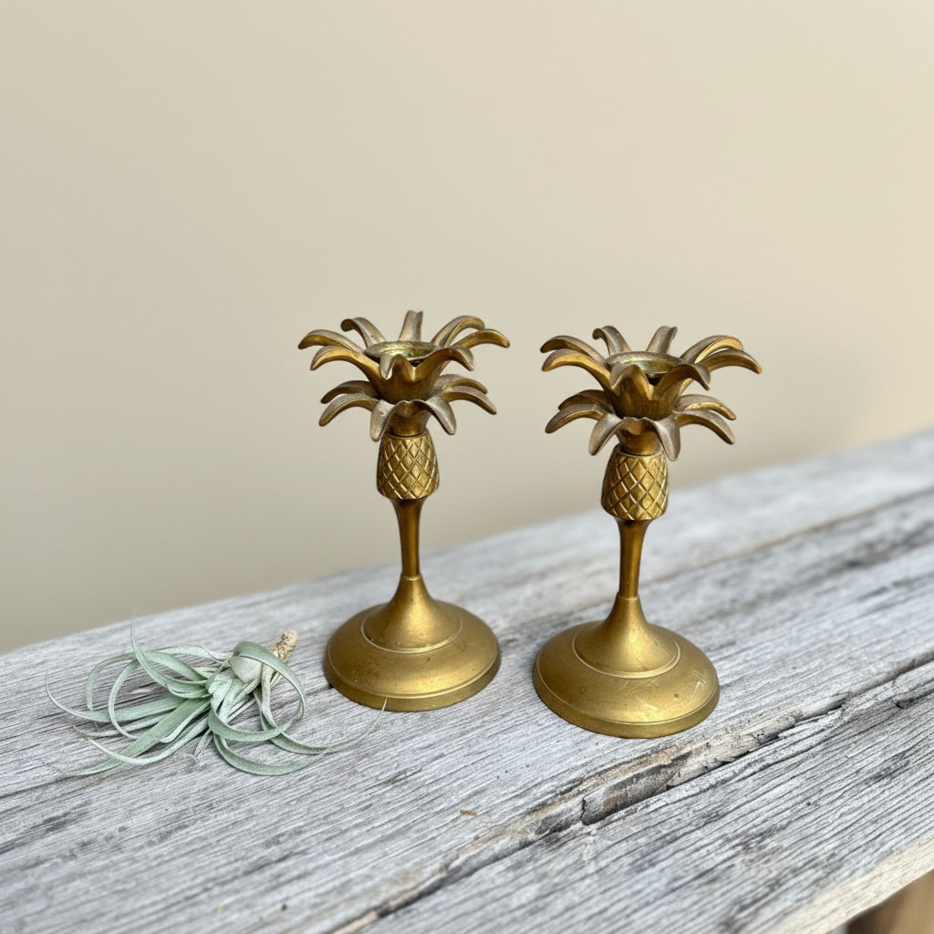 Pair of Vintage Brass Pineapple Candlesticks - Little Boho Valley