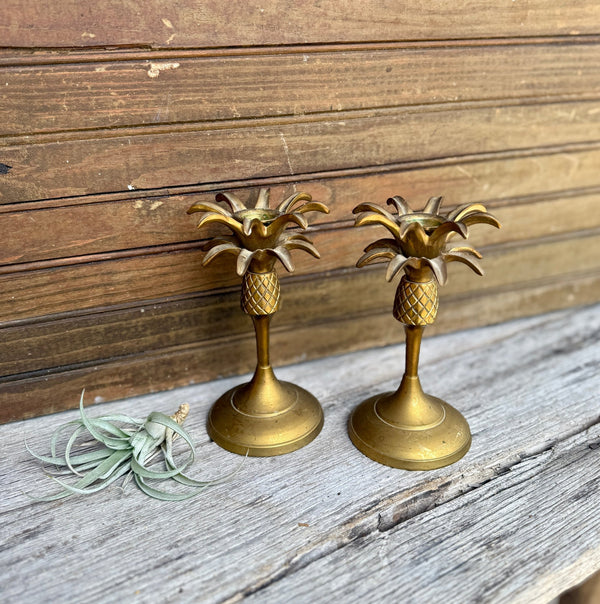 Pair of Vintage Brass Pineapple Candlesticks - Little Boho Valley