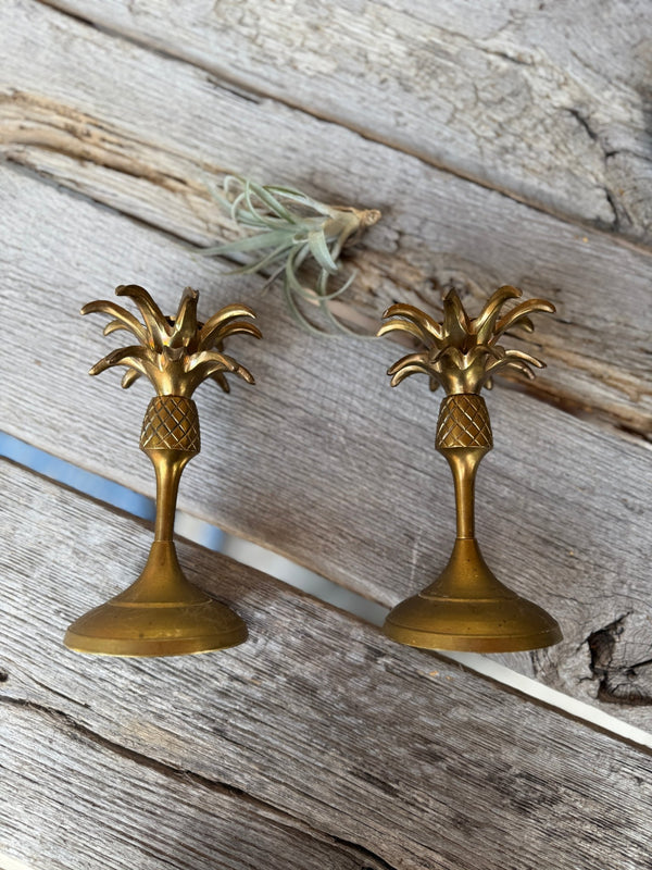Pair of Vintage Brass Pineapple Candlesticks - Little Boho Valley