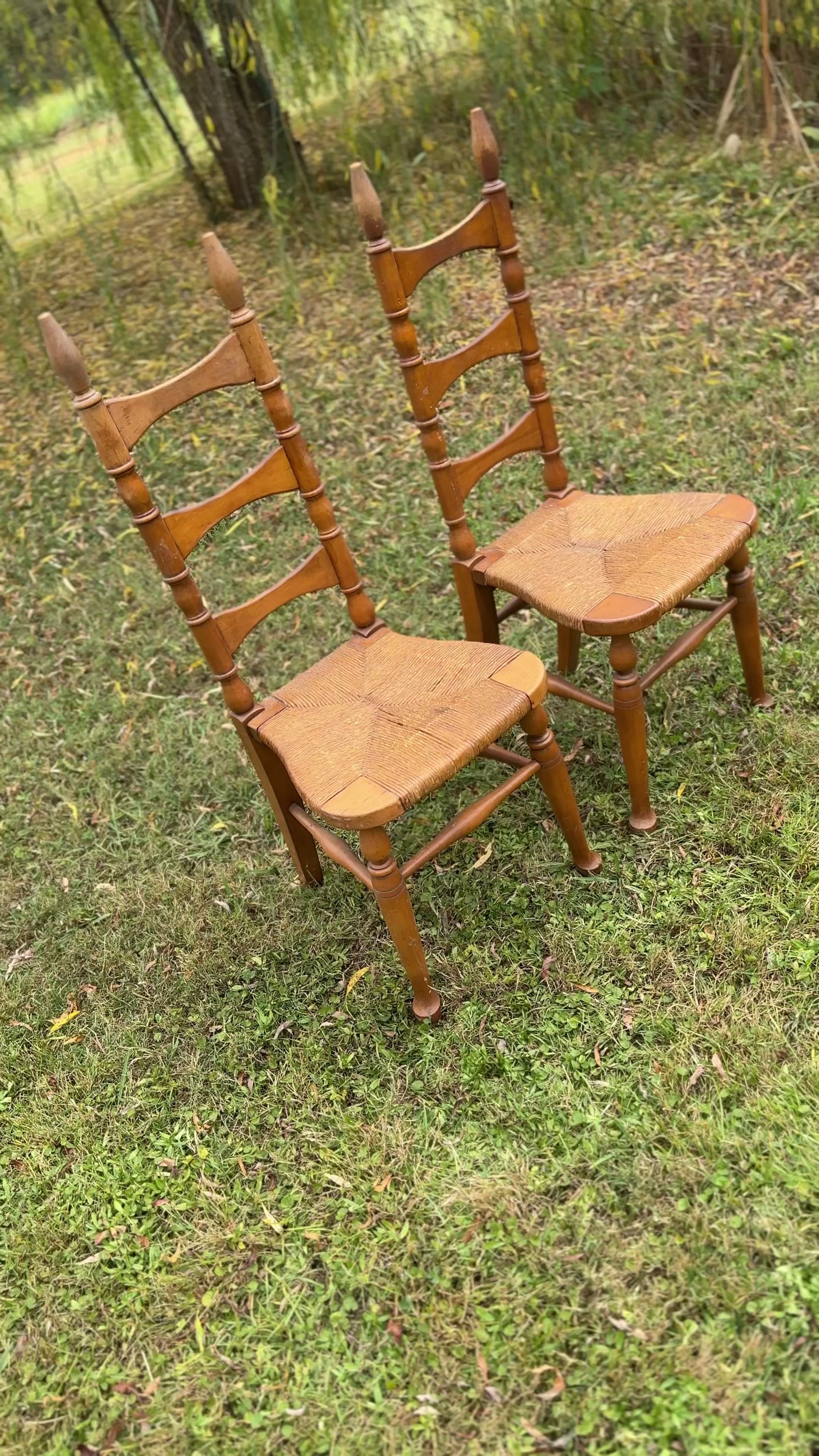 1960's Rush Seat Vintage Ladder Back Chairs - Thomasville