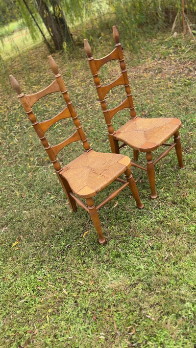 1960's Rush Seat Vintage Ladder Back Chairs - Thomasville