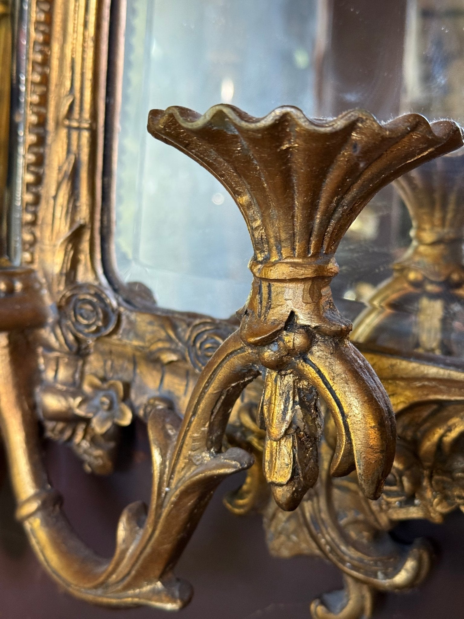 Rococo Revival Gold Gilded Antique Mirror with Roses - Little Boho Valley