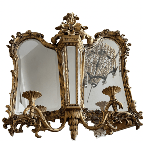 Rococo Revival Gold Gilded Antique Mirror with Roses - Little Boho Valley