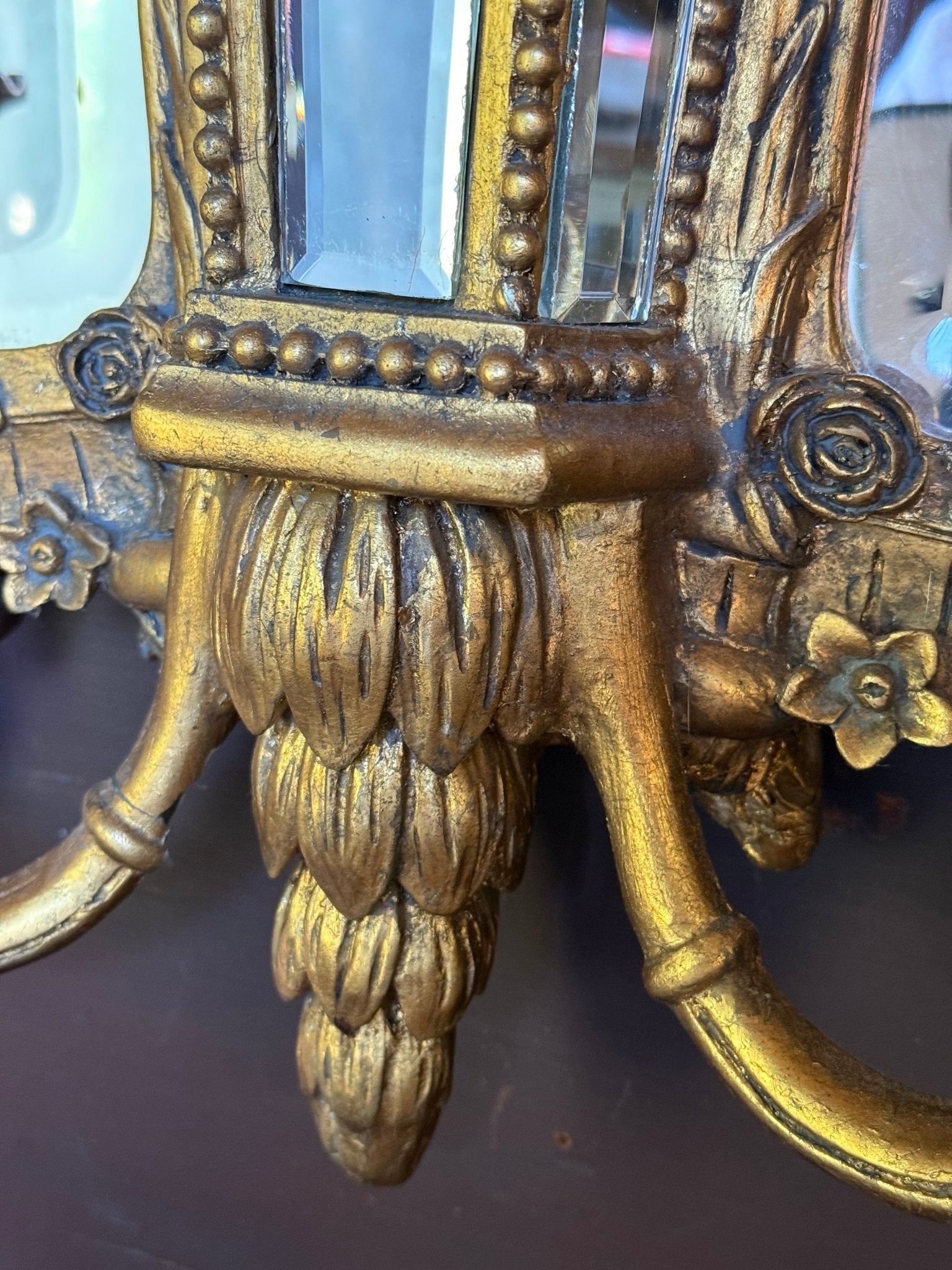 Rococo Revival Gold Gilded Antique Mirror with Roses - Little Boho Valley