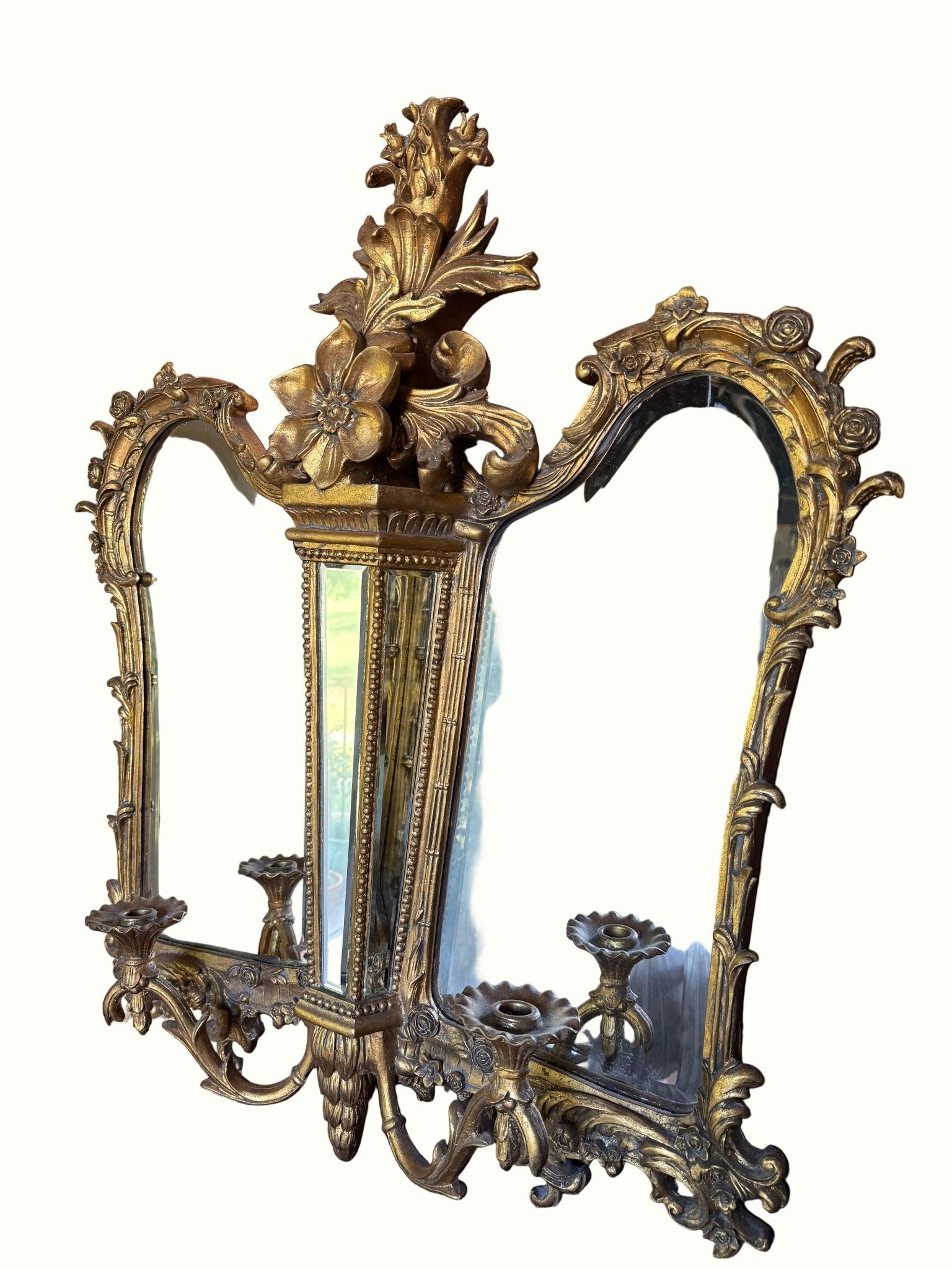 Rococo Revival Gold Gilded Antique Mirror with Roses - Little Boho Valley