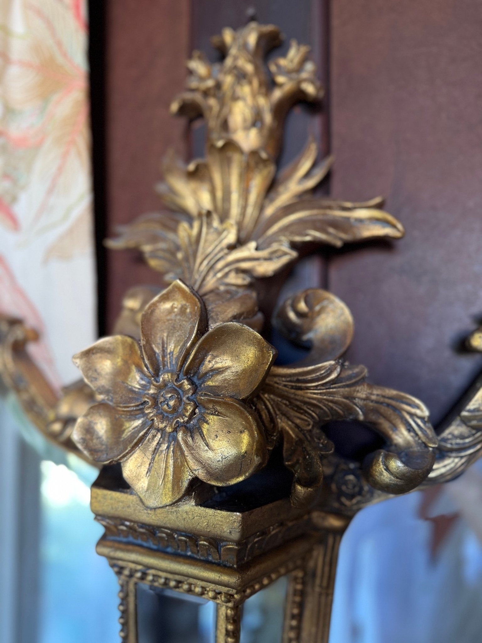 Rococo Revival Gold Gilded Antique Mirror with Roses - Little Boho Valley