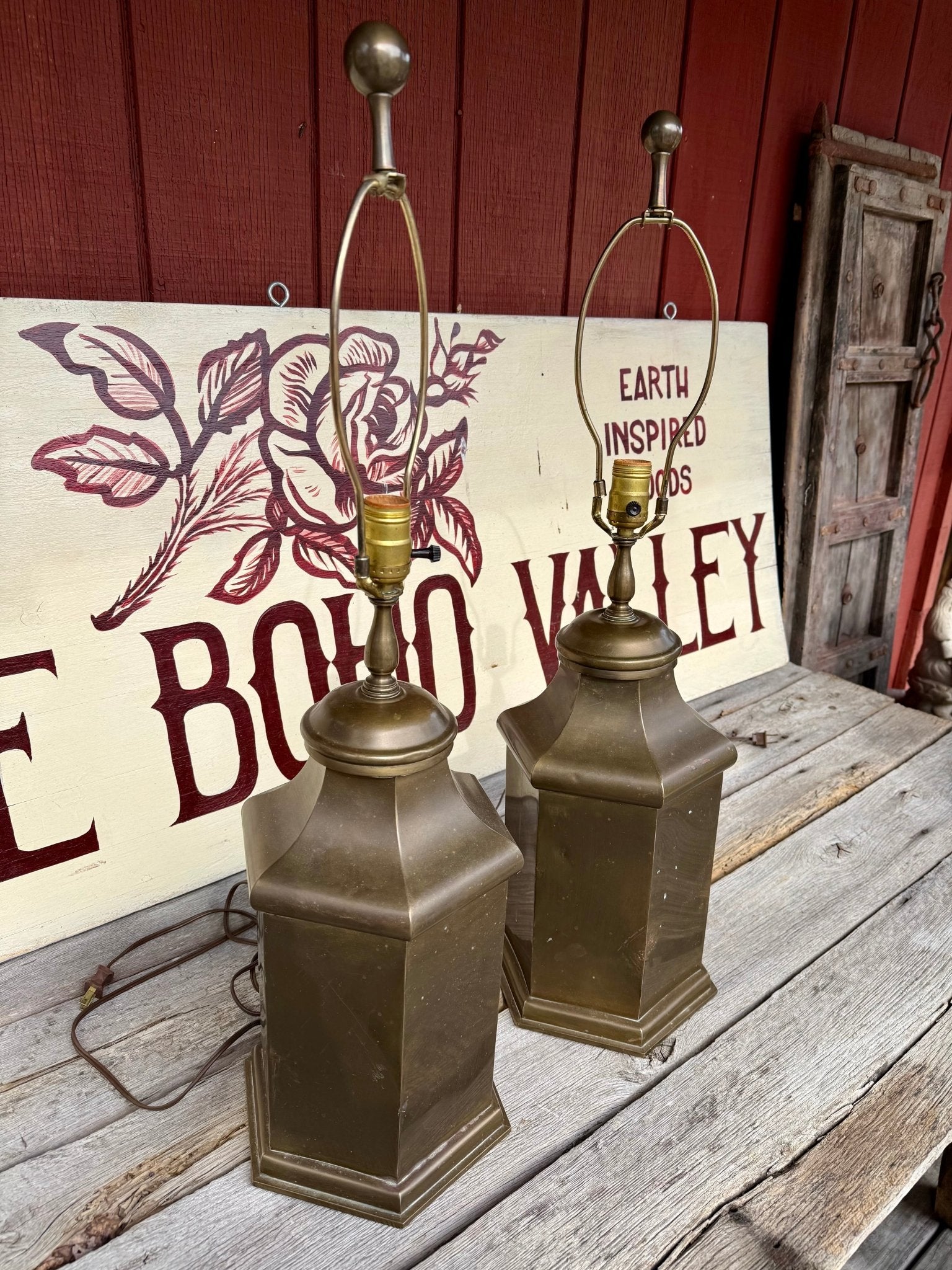Vintage Brass Tea Caddy Lamps with Original Finials - a Pair - Little Boho Valley