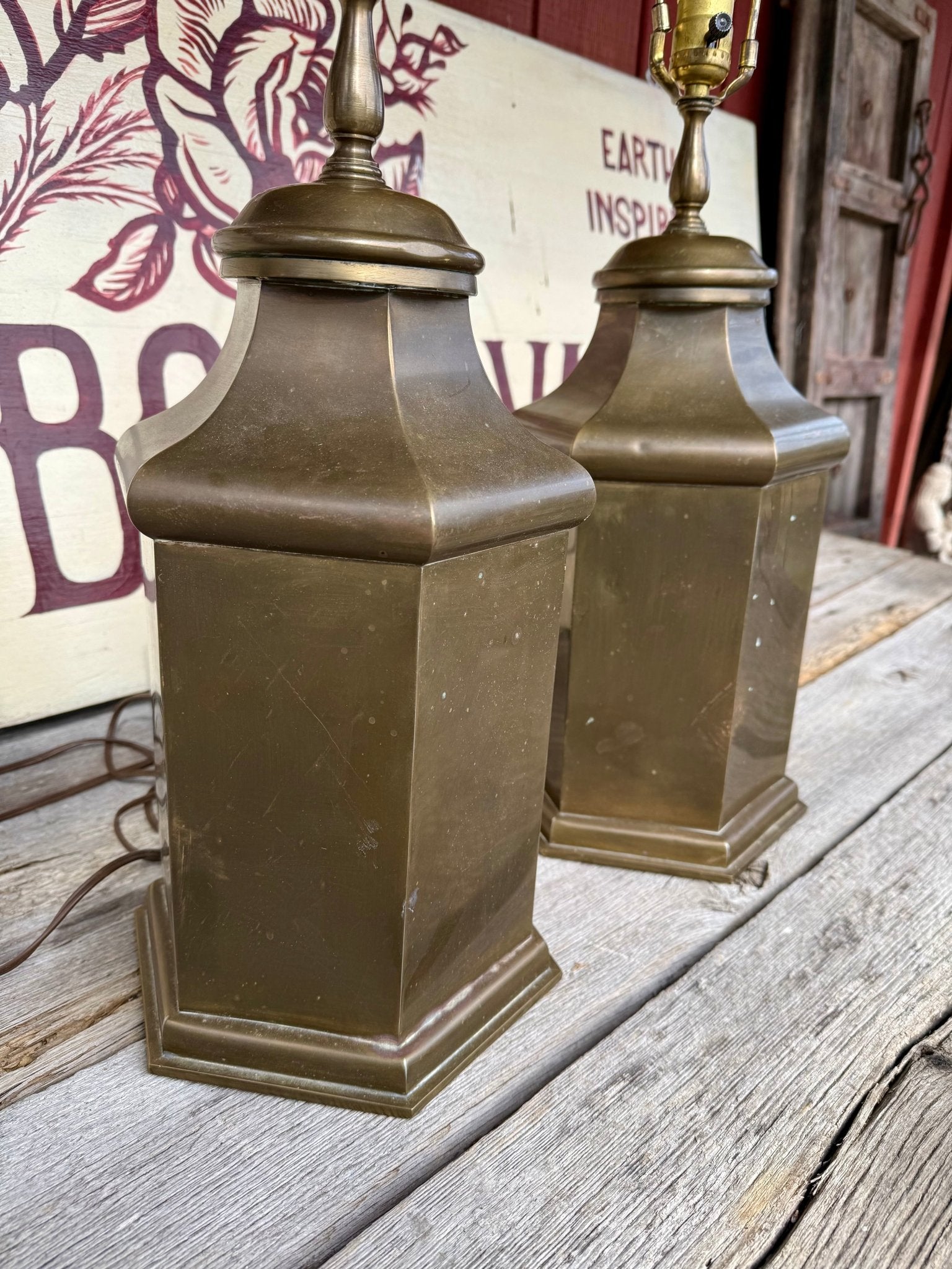 Vintage Brass Tea Caddy Lamps with Original Finials - a Pair - Little Boho Valley