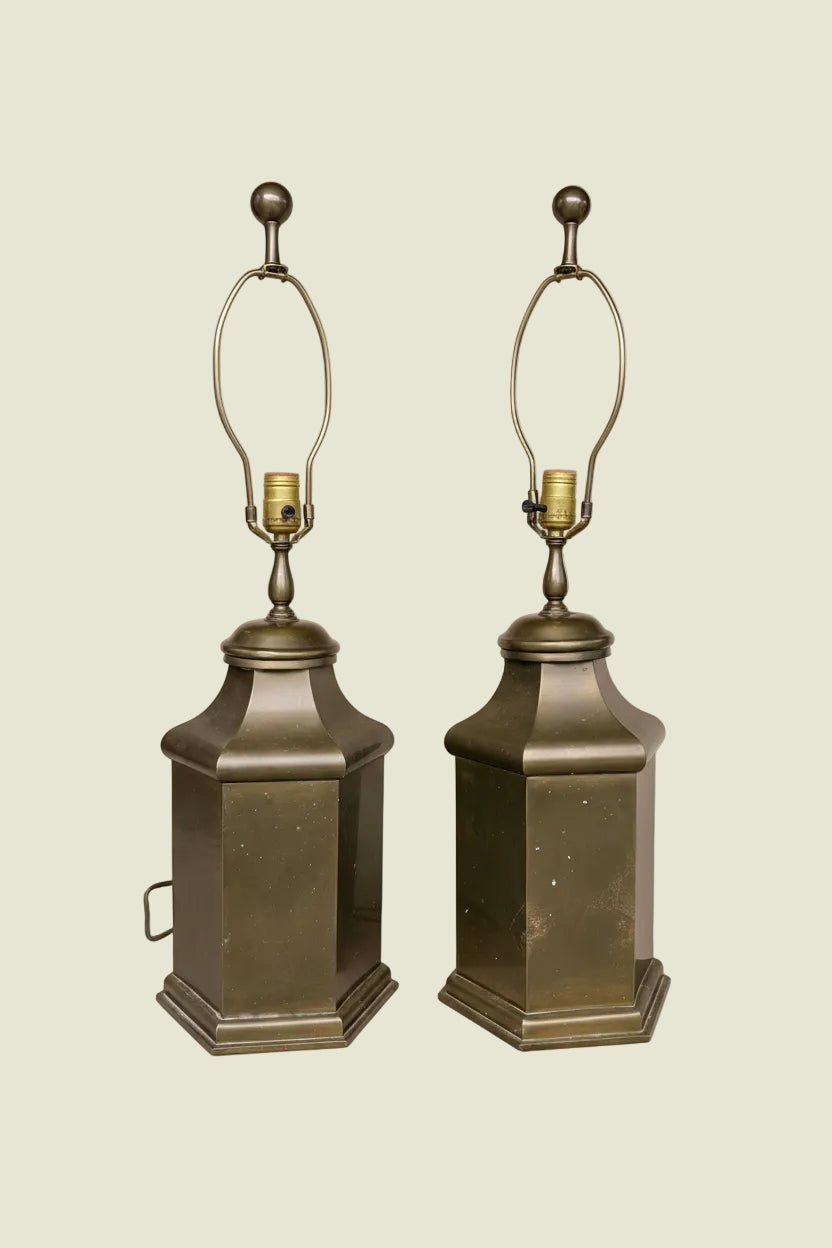 Vintage Brass Tea Caddy Lamps with Original Finials - a Pair - Little Boho Valley