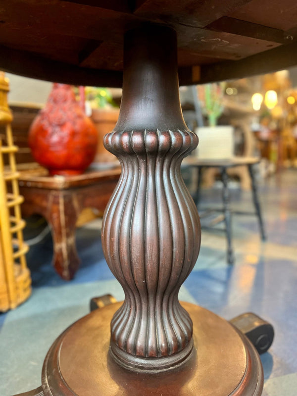 Vintage Dark Wood Pedestal Table - Little Boho Valley