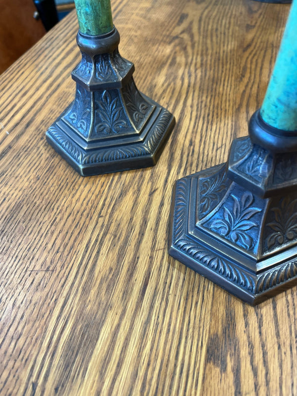 Vintage Faux Marble Metal Candlestick Holders - Little Boho Valley