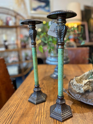 Vintage Faux Marble Metal Candlestick Holders - Little Boho Valley
