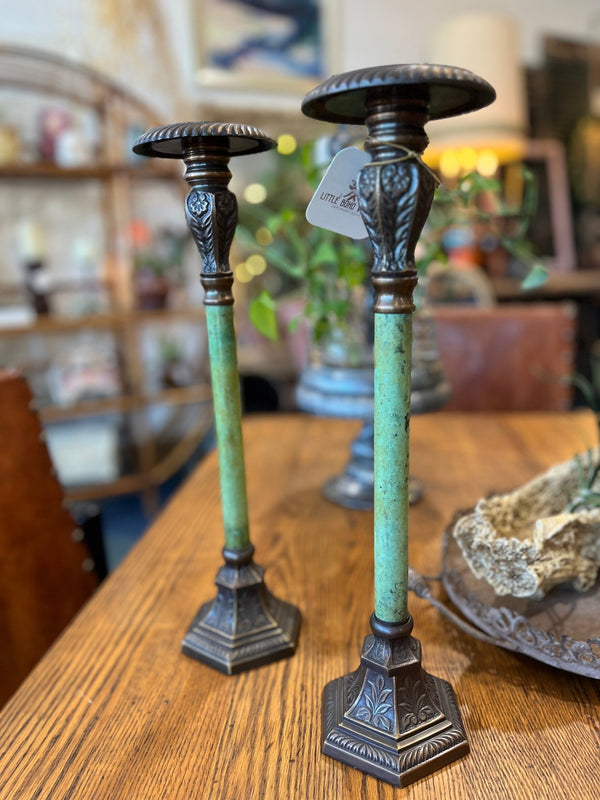 Vintage Faux Marble Metal Candlestick Holders - Little Boho Valley