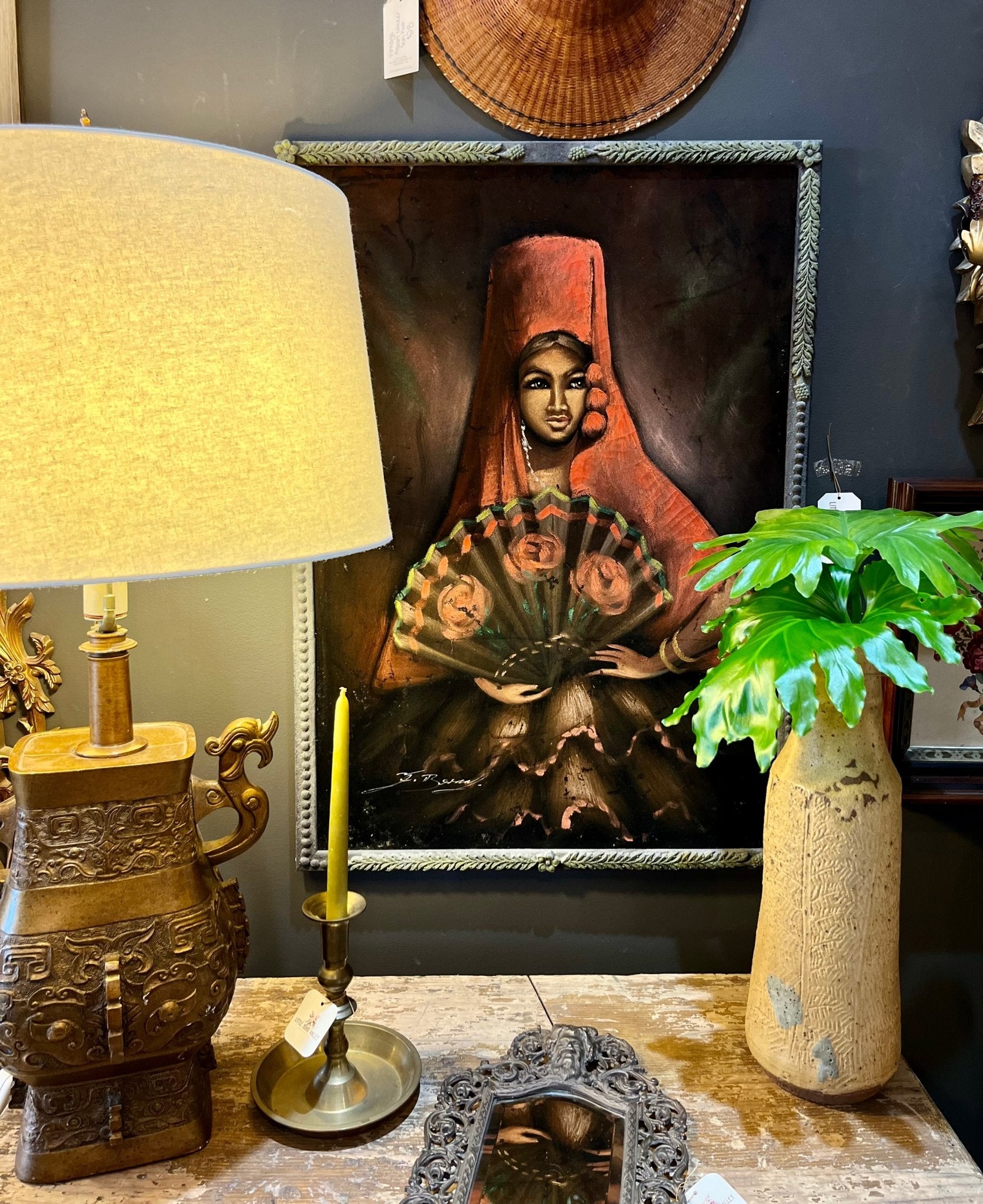 Vintage Framed Lady on Velvet Painting - Little Boho Valley