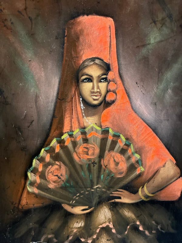 Vintage Framed Lady on Velvet Painting - Little Boho Valley