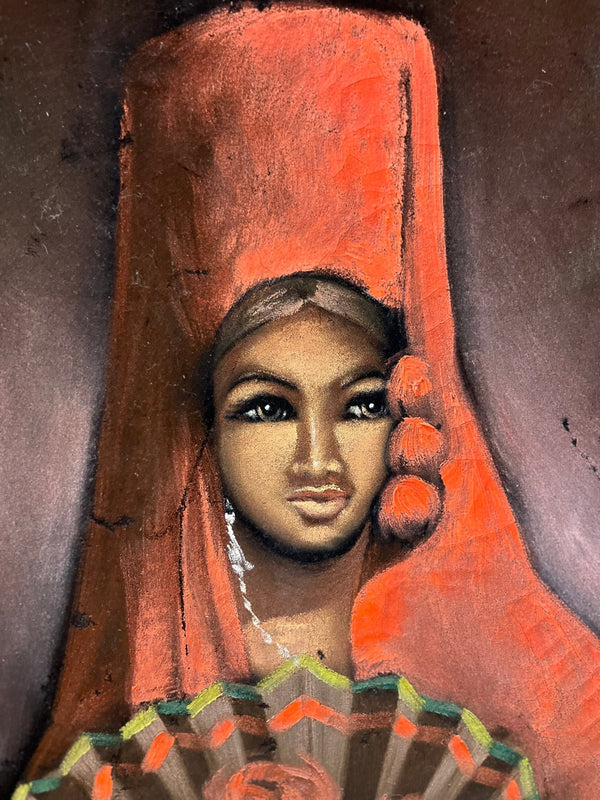 Vintage Framed Lady on Velvet Painting - Little Boho Valley