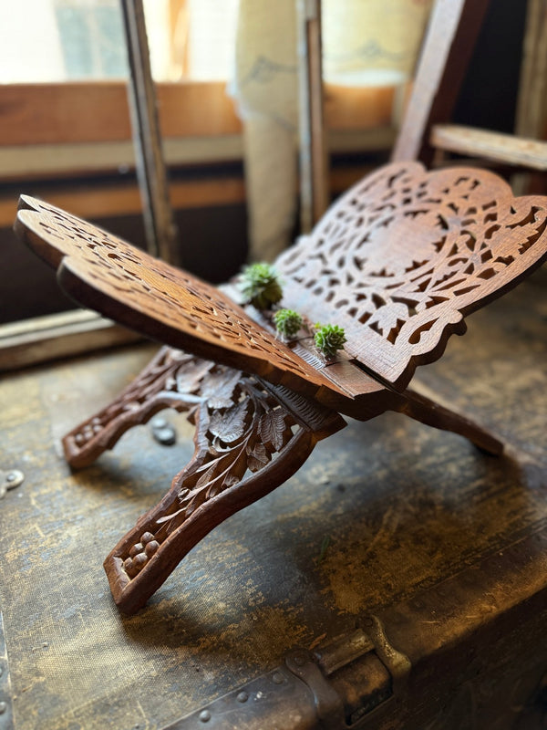 Vintage Hand Carved Wooden Bookstand - Little Boho Valley