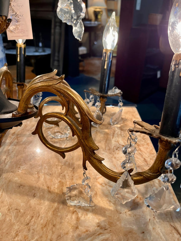 Vintage Hollywood Regency Style Black and Gold Chandelier - Little Boho Valley