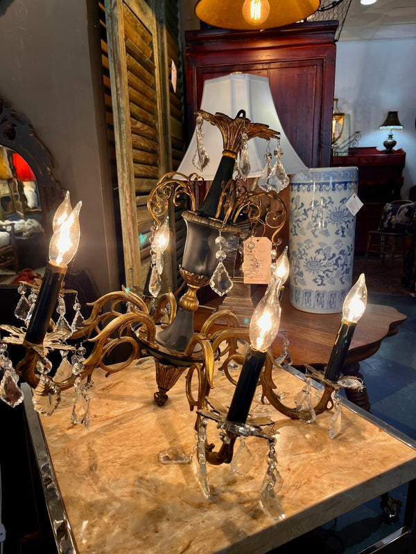 Vintage Hollywood Regency Style Black and Gold Chandelier - Little Boho Valley