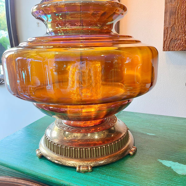 Vintage Mid Century Large Amber Carnival Lamp - Little Boho Valley