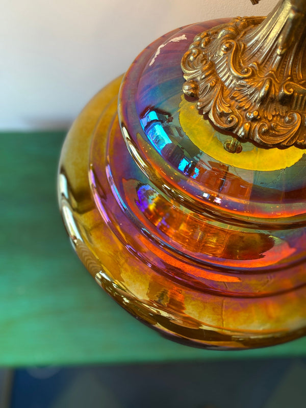Vintage Mid Century Large Amber Carnival Lamp - Little Boho Valley