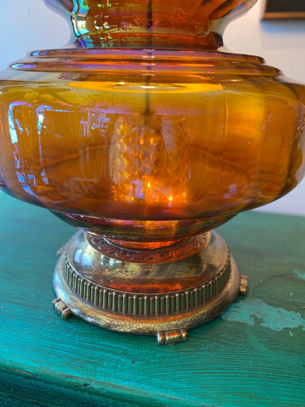Vintage Mid Century Large Amber Carnival Lamp - Little Boho Valley