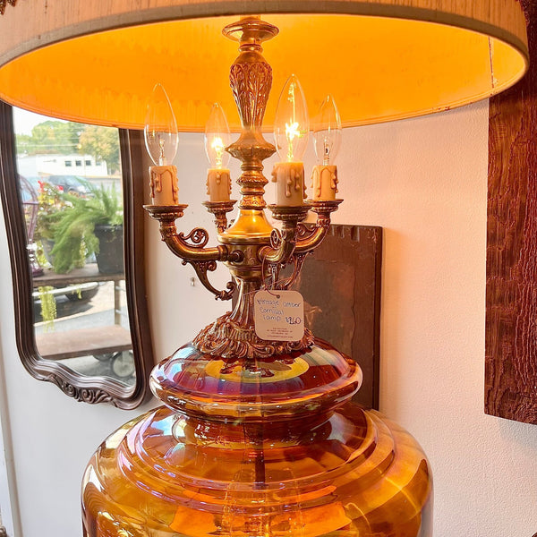 Vintage Mid Century Large Amber Carnival Lamp - Little Boho Valley