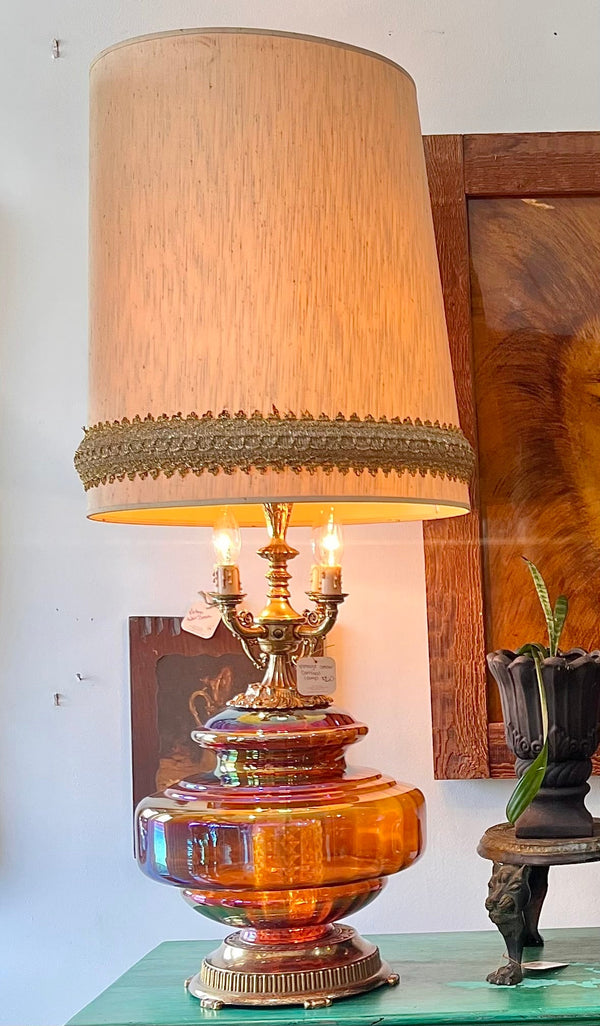 Vintage Mid Century Large Amber Carnival Lamp - Little Boho Valley
