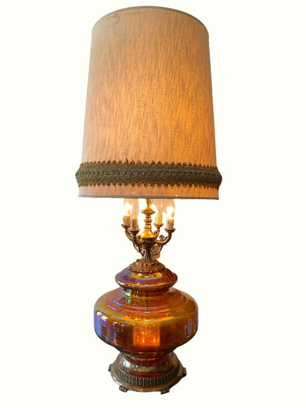 Vintage Mid Century Large Amber Carnival Lamp - Little Boho Valley