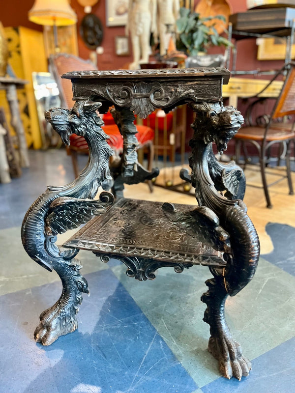 Vintage Ornate Wood Carved Dragon Table - Little Boho Valley