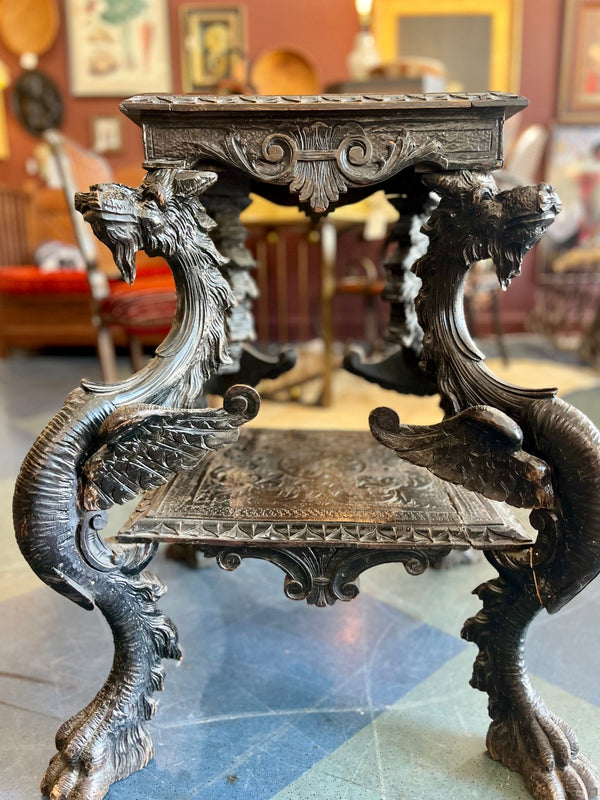 Vintage Ornate Wood Carved Dragon Table - Little Boho Valley