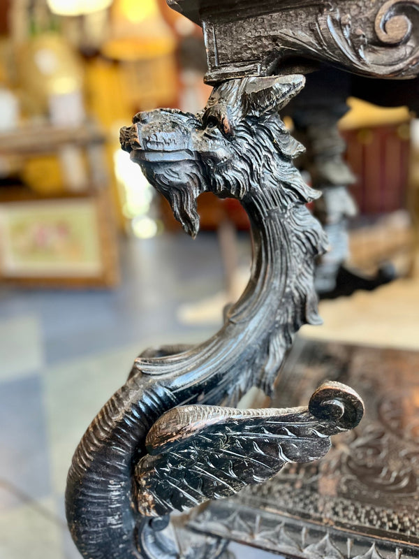 Vintage Ornate Wood Carved Dragon Table - Little Boho Valley