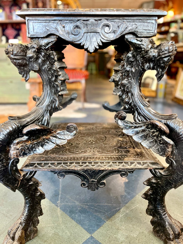 Vintage Ornate Wood Carved Dragon Table - Little Boho Valley