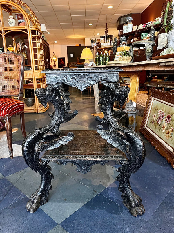 Vintage Ornate Wood Carved Dragon Table - Little Boho Valley