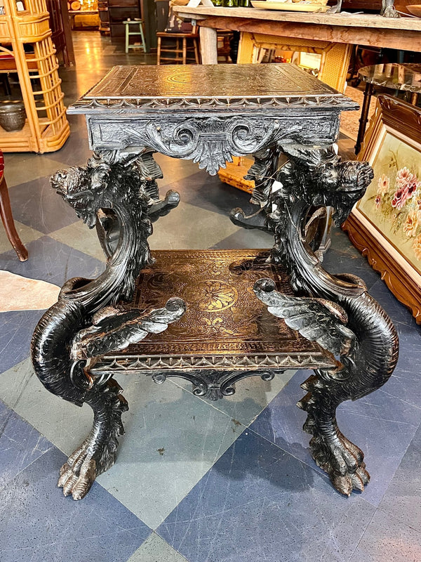 Vintage Ornate Wood Carved Dragon Table - Little Boho Valley