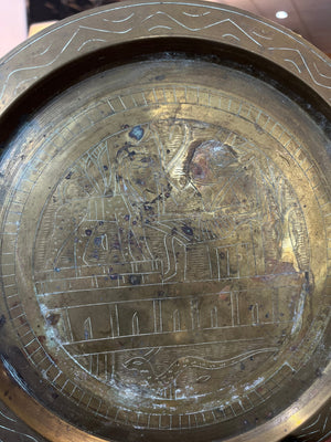 Vintage Patina Brass Egyptian Style Engraved Tray - Little Boho Valley