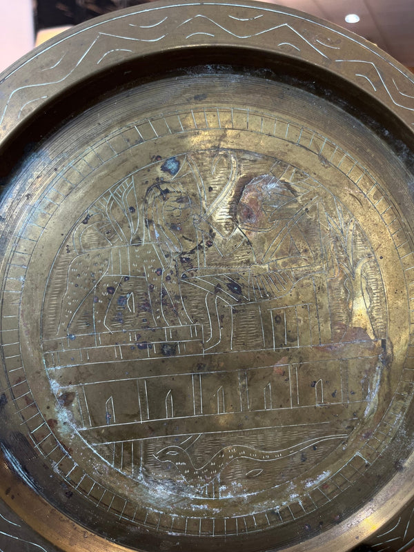 Vintage Patina Brass Egyptian Style Engraved Tray - Little Boho Valley