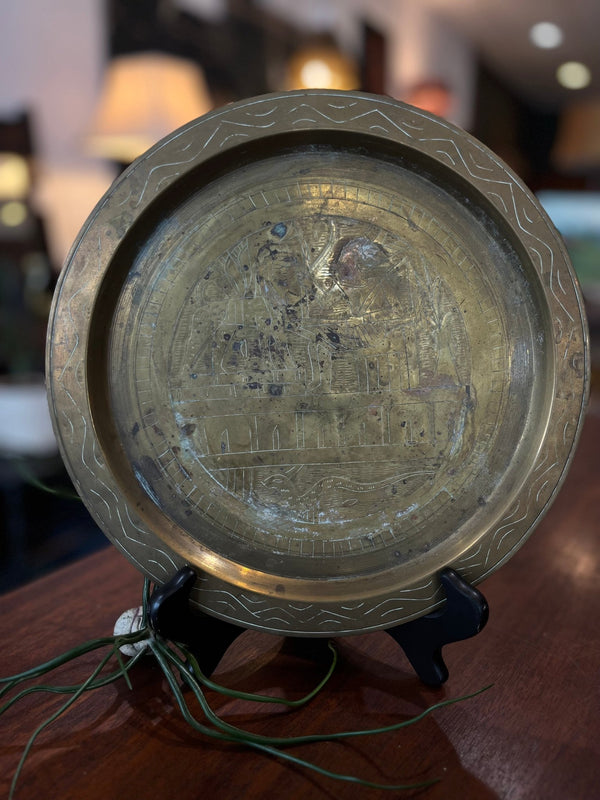 Vintage Patina Brass Egyptian Style Engraved Tray - Little Boho Valley