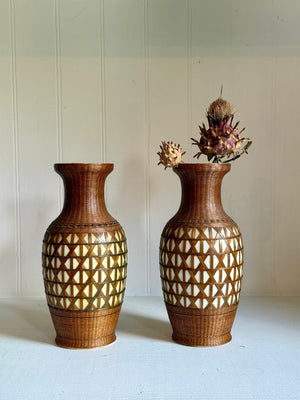 Vintage Porcelain Vases with Woven Rattan Pattern - Little Boho Valley