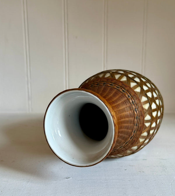 Vintage Porcelain Vases with Woven Rattan Pattern - Little Boho Valley