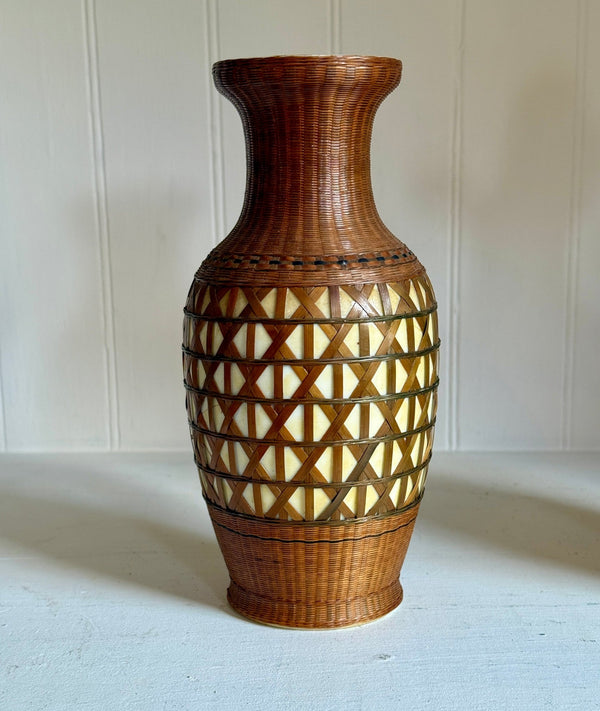 Vintage Porcelain Vases with Woven Rattan Pattern - Little Boho Valley