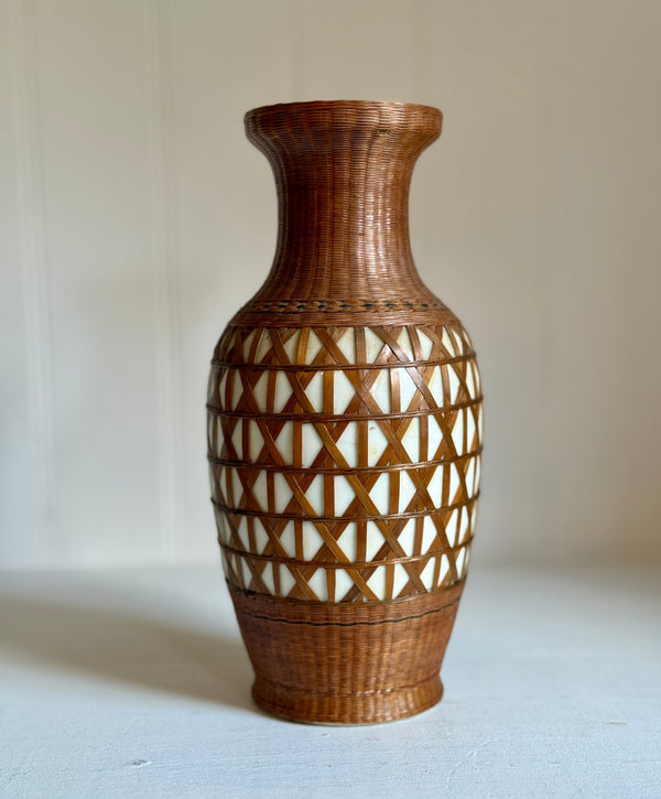 Vintage Porcelain Vases with Woven Rattan Pattern - Little Boho Valley