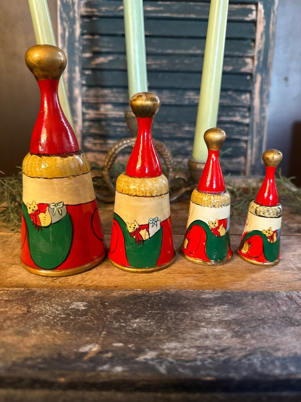 Vintage Wooden Santa Bells - Little Boho Valley