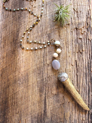 AMAZONITE DEER ANTLER NECKLACE - Little Boho Valley